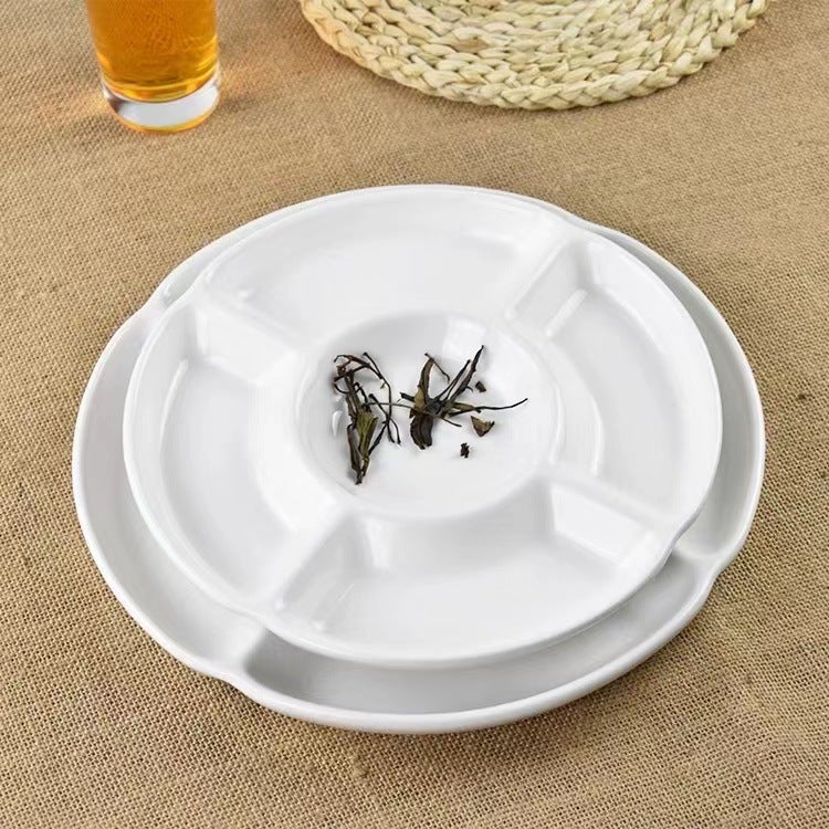Ceramic White Five-Fruit Plate Creative Brine Platter El Home Restaurant Multi-Grid Dried Fruit Snack Plate Grid Plate - Image 2